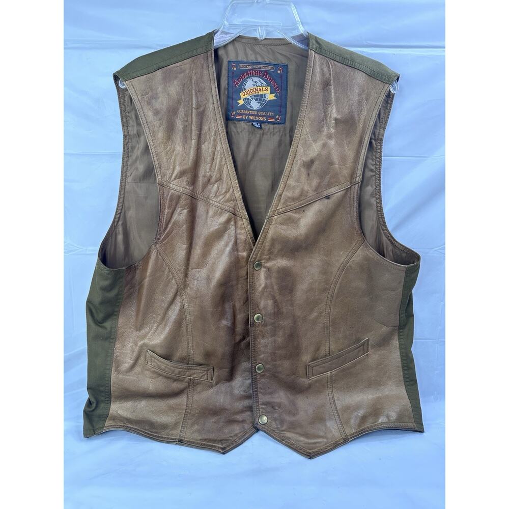 Wilsons Adventure Bound Leather Waistcoat Motorcycle Biker Vest Xl Button Up